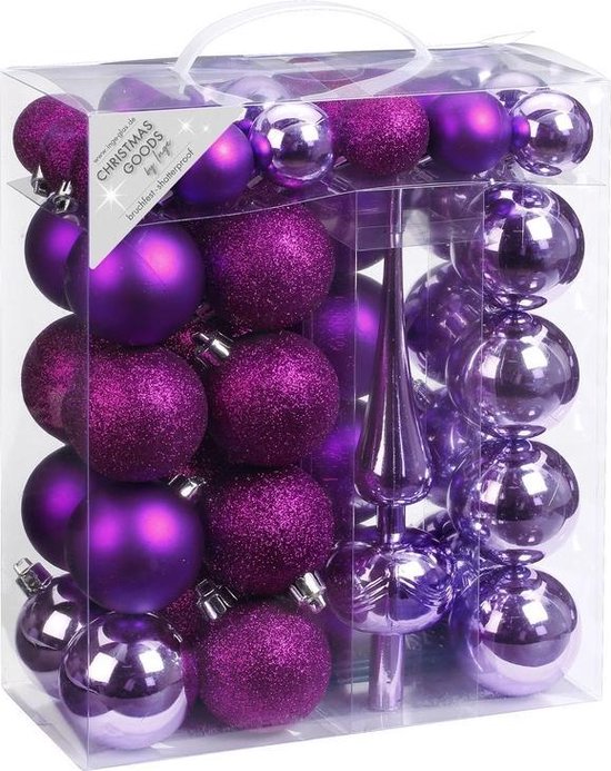 47x Paarse kunststof kerstballen 4-6 cm mat/glans met piek - mat/glans -...  | bol.com