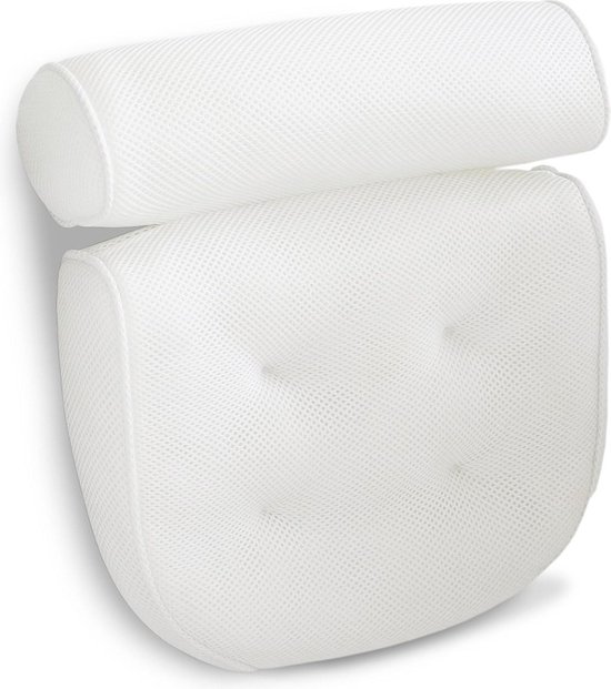 Bathr Luxe waterdicht badkussen met zuignappen - Ergonomische nekkussen voor in bad - Antislip - Wit