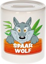 Kinder spaarpot met spaar wolf opdruk - keramiek - wolven spaarpotten