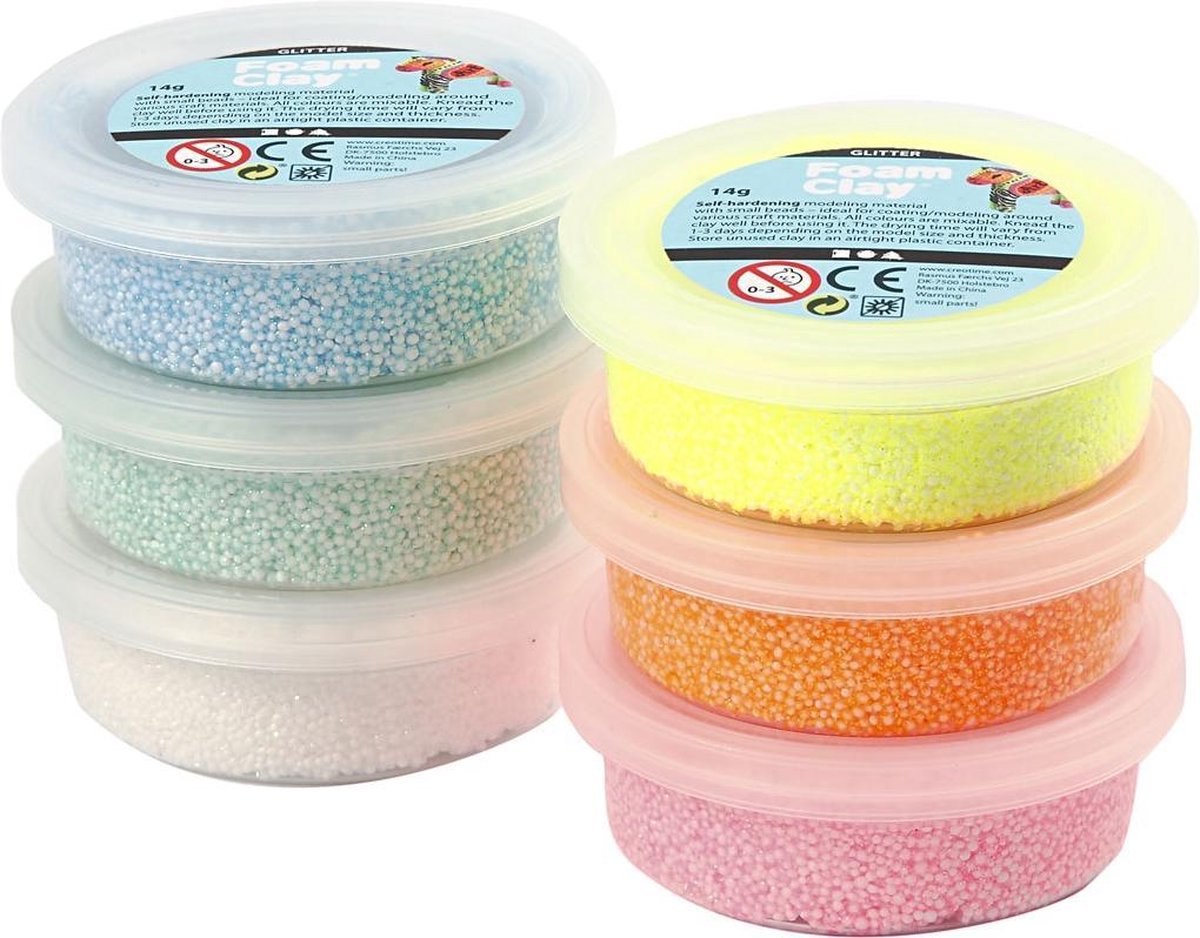 Foam Clay®, Glitter, Pastelkleuren, 14 gr, 6 Doosje - Foam Clay