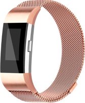 YONO Milanees Bandje Rose Gold geschikt voor Fitbit Charge 2 - Vervangende RVS Armband met Magneetsluiting - Large