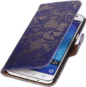 Mobieletelefoonhoesje.nl - Bloem Bookstyle Hoesje voor Samsung Galaxy J7 Blauw
