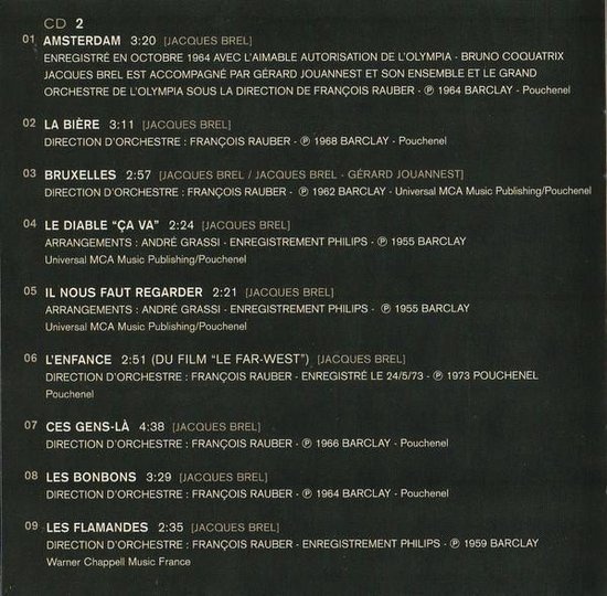Tracklijst van CD 2, nummers 01-09, van 'Brel infiniment'.