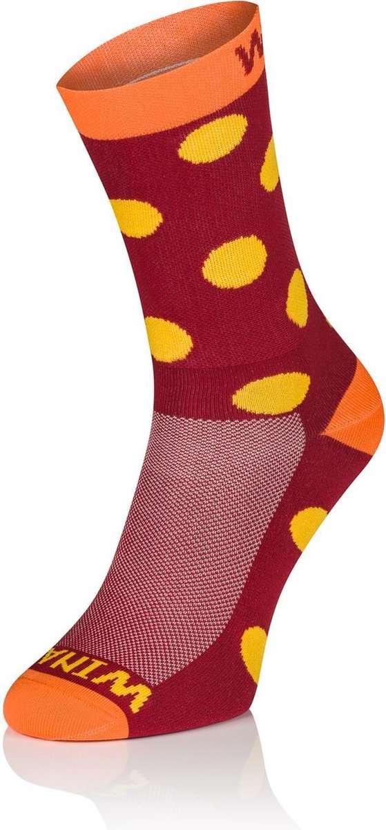 Winaar Fietssokken Zomer Unisex Rood Oranje Met Gele Stippen - BO Dots - 36-38