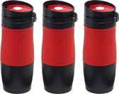 3x Thermosbekers/warmhoudbekers rood/zwart 380 ml - Thermo koffie/thee isoleerbekers dubbelwandig met schroefdop