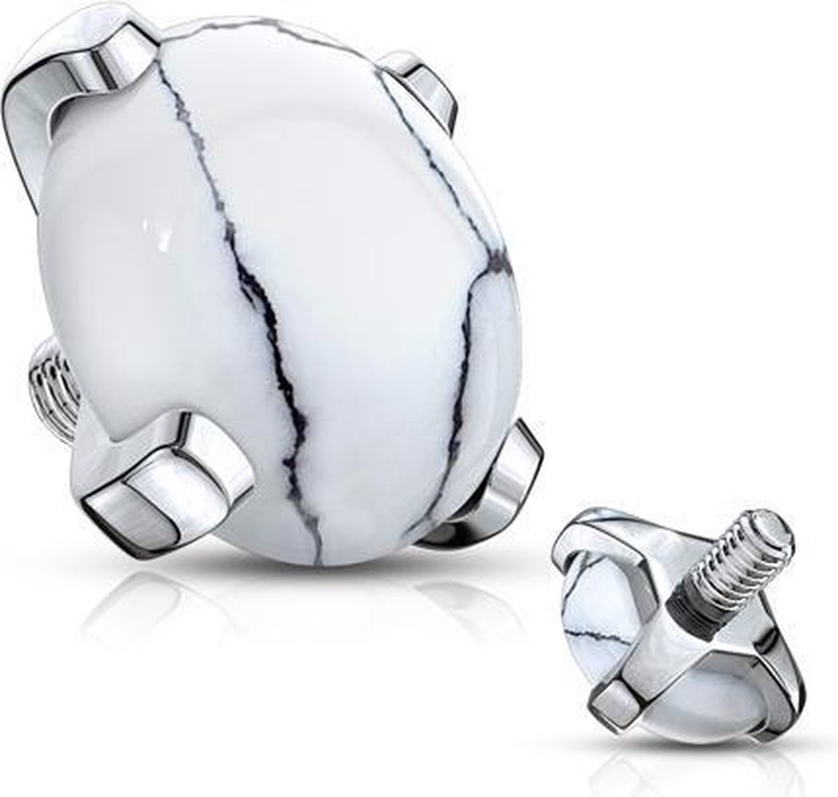 Dermal top steen wit met zwarte howlite 1.6mm - LMPiercings