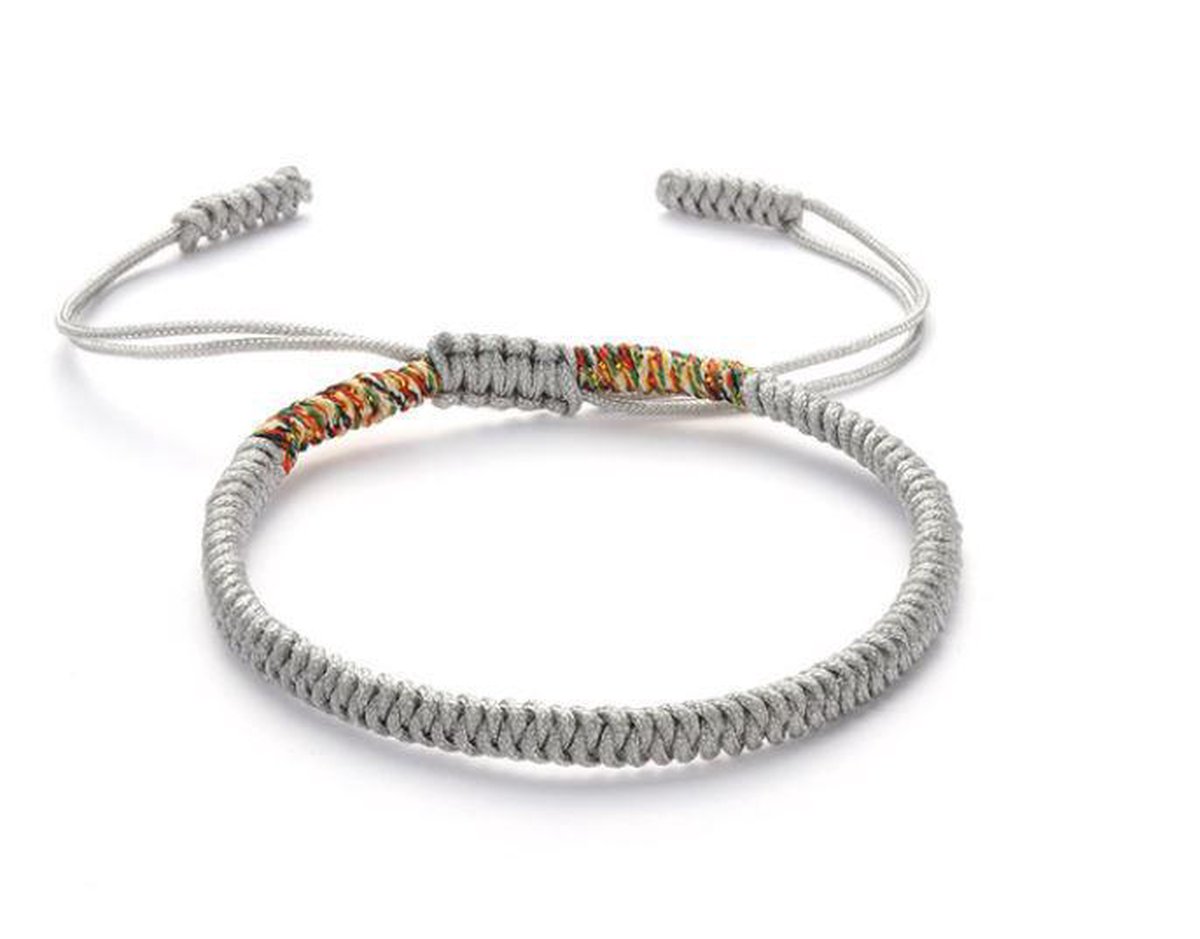 Premium handgeknoopte Tibetaanse armband - Grey Multi Colour - Grijs Multi Kleur + Luxe Pouch