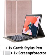 Smart Cover Bluetooth Keyboard Book Case Hoes Geschikt Voor Apple iPad 10,2 Inch (2019) Flip Multi-Stand Sleeve - Toetsenbord Beschermhoes Met Screen Protector & Stylus Pen - Rosegoud