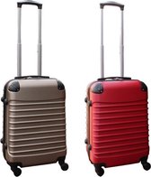 Travelerz kofferset 2 delig ABS handbagage koffers - met cijferslot - 39 liter - rood - goud