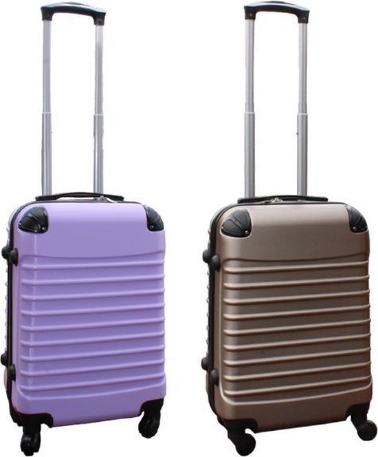 Travelerz kofferset 2 delig ABS handbagage koffers - met cijferslot - 39 liter - goud - lila