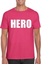 Hero tekst t-shirt roze heren S