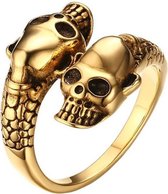 Dubbele schedel ring verguld edelstaal-21mm