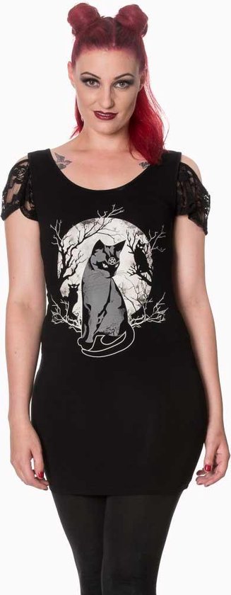 bewondering suspensie Kruiden Eternity korte jurk met katten print zwart - Gothic Metal Emo - XL - Banned  | bol.com