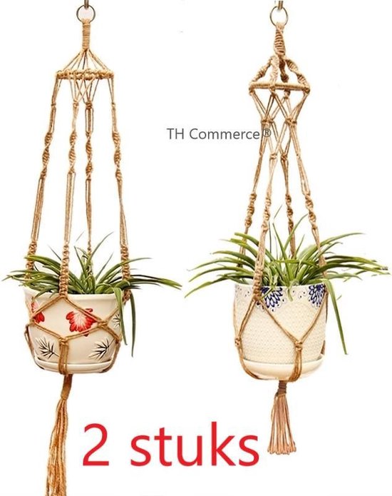 Plantenhanger set van 2 stuks - macramé hangplant - sisal jute - retro - 545 | bol.com