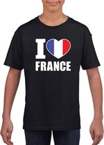 Zwart I love Frankrijk fan shirt kinderen M (134-140)