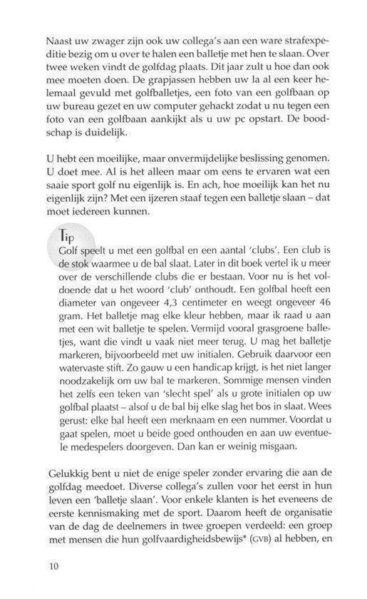 Een paragraaf tekst over golf. De tekst bevat een 'Tip' sectie.
