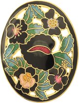 Behave® Broche ovaal met bloemen zwart - emaille sierspeld -  sjaalspeld