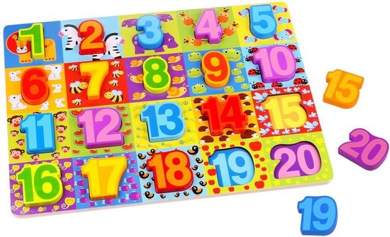 Tooky Toy Vormenpuzzel Nummers Junior Hout 20 Stukjes