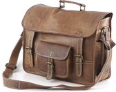 Laptoptas 15,6 inch “Canarias” - Messengertas - Bruin Echt Leer Businesstas - ECHTE LEDER - Unisex Vintage Design - Boekentas - Handgemaakt -  A4 formaat - Cadeauverpakking