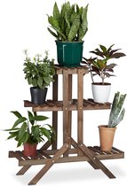 Relaxdays plantenrek met 3 etages - plantentrap hout - bloemenrek - planten etagere - chocoladebruin