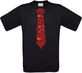 Stropdas t-shirt glitter rood maat M zwart