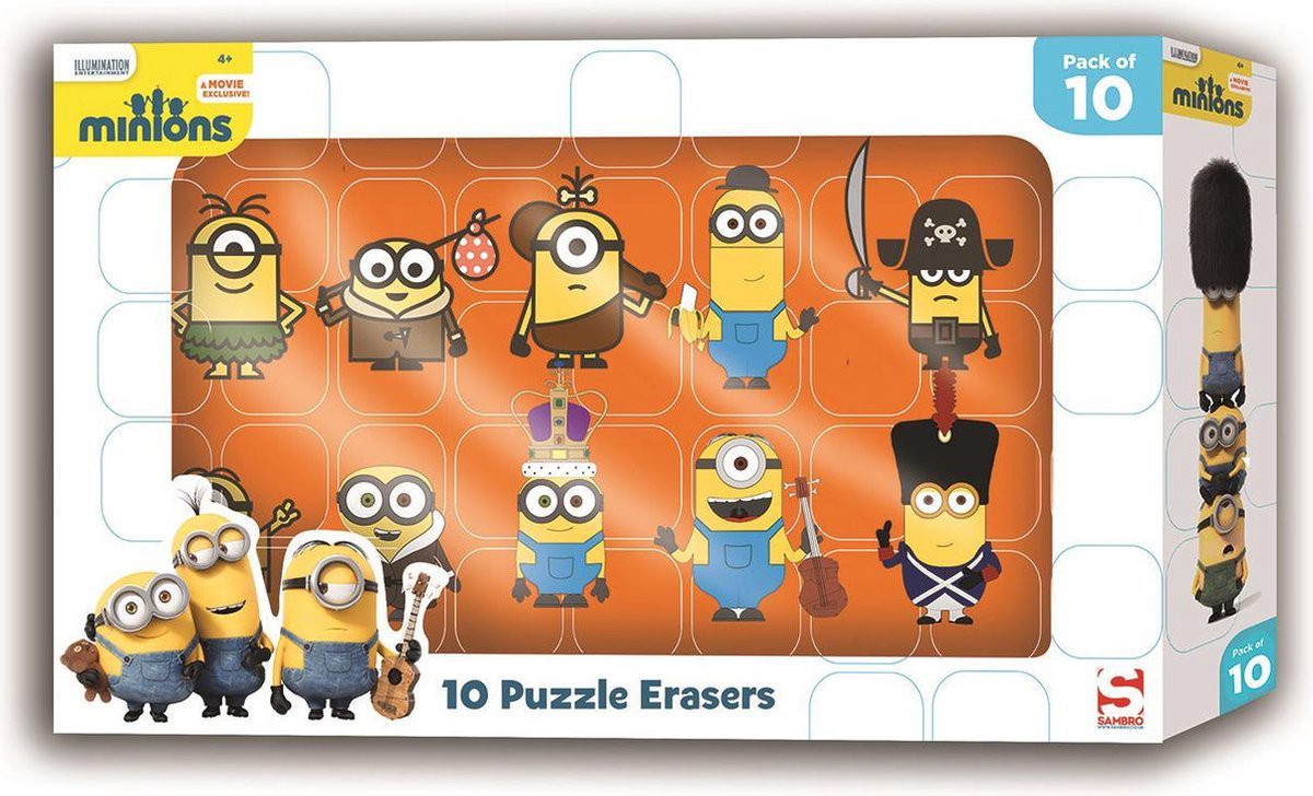 Minion 3D Puzzle Eraser 10pk In Window Box