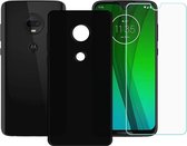 Motorola Moto G7 Power Hoesje Zwart TPU Siliconen Soft Case + Tempered Glass Screenprotector