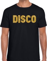 Disco gouden glitter tekst t-shirt zwart heren S