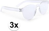 3x Transparante verkleed zonnebril voor volwassenen - Feest/party bril transparant