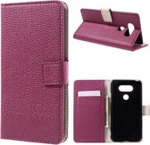 Grain litchi lederlook roze wallet case hoesje LG G5