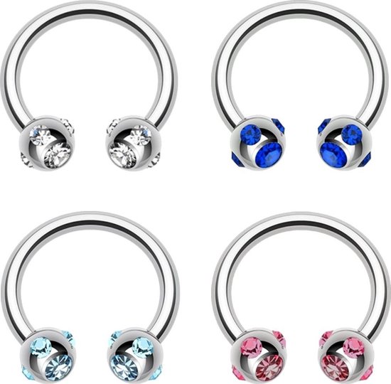 Piercing Circular Barbell Hoefijzer Kristal 8mm Set