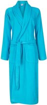 Unisex badjas aquablauw - velours katoen - sjaalkraag - maat L/XL