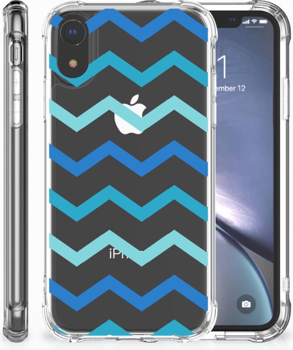 Apple iPhone Xr Doorzichtige Silicone Hoesje Zigzag Blauw
