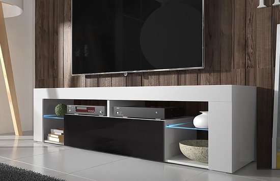 TV meubel kast Hugo - media meubel - met verlichting - wit zwart | bol.com