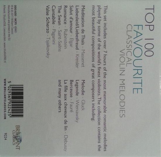 CD-hoes met "Top 100 Favourite Classical Violin Melodies". Tracklist met o.a. "Mèditation de Thaïs" en "Valse Scherzo".