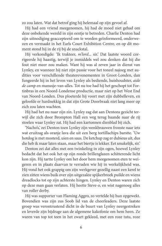 Pagina 6 uit 'Verloren onschuld' met beschrijving van de personages en gebeurtenissen.