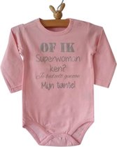 Baby Romper roze meisje met tekst | Of ik superwoman ken? Je bedoelt gewoon mijn tante! | lange mouw | roze | maat 74 / 80 cadeau