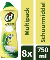 Cif Citroen Cream - 8 x 750 ml - Schuurmiddel - Voordeelverpakking