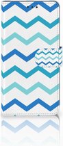 Geschikt voor Samsung Galaxy A7 (2018) Bookcase Hoesje Zigzag Blauw