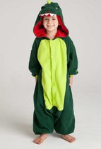 KIMU Onesie groene draak pak kind krokodil dino - maat 128-134 - drakenpak jumpsuit pyjama