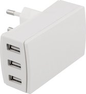 DELTACO USB-AC148 Wandlader, 240V tot 5V USB, 3,4A, 3xUSB-A poorten, wit