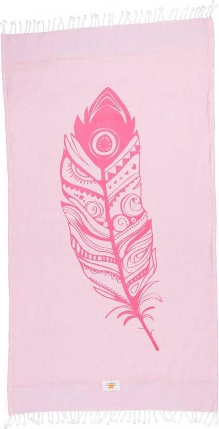 Mycha Ibiza – Strandlaken – strandhanddoek – kikoy – veer – roze – 100% katoen – badstof