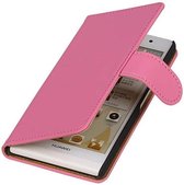 Mobieletelefoonhoesje.nl - Huawei Ascend P6 Hoesje Effen Bookstyle Roze