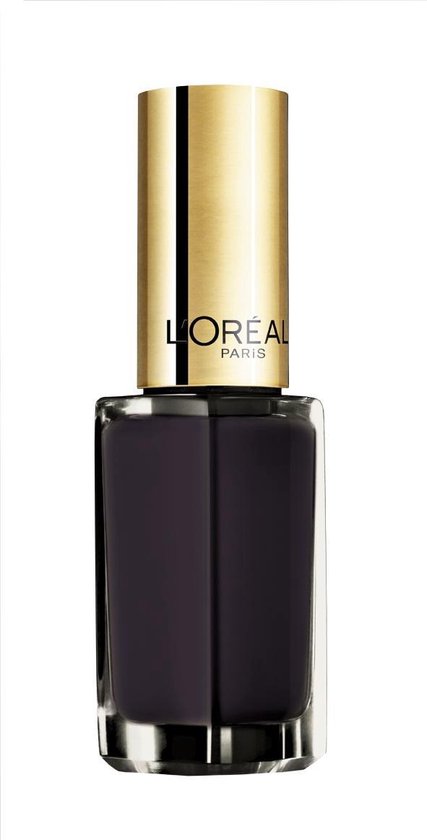 L'Oréal Paris nagellakflesje met een diepe paarse kleur en een gouden dop.