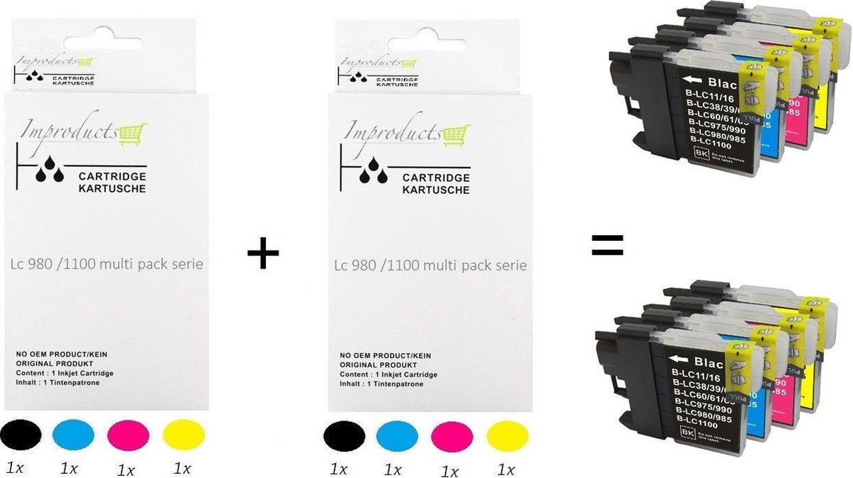 Image of Improducts® Inkt cartridges - Alternatief Brother LC980 LC1100 / LC-980 LC-1100 8 stuks