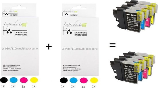 Improducts® Inkt cartridges - Alternatief Brother LC980 LC1100 / LC-980 LC-1100 8 stuks