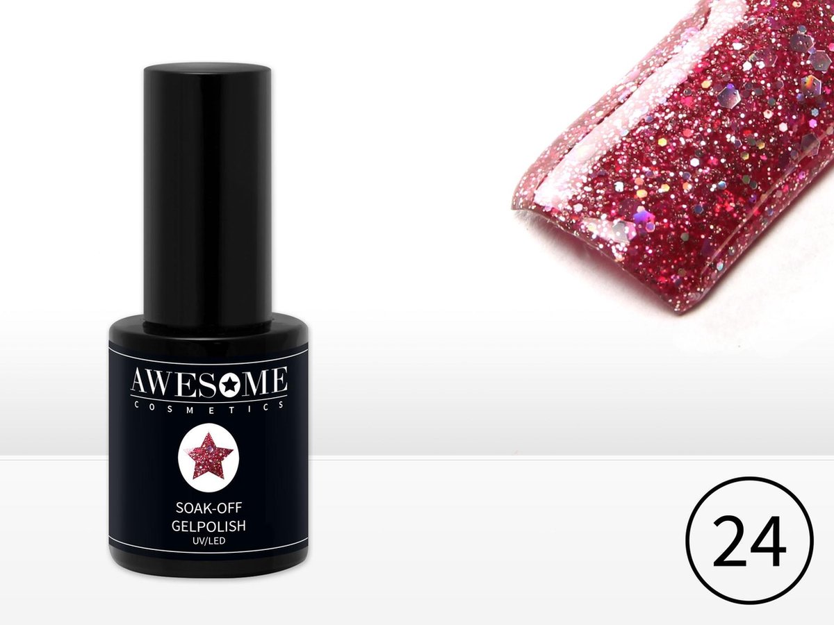 Goedkoopste Awesome 24 Roze/Donker met grove glitter Gelpolish - Gellak - Gel nagellak - UV & LED