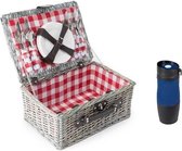 Picknickmand Ezio rood met thermosbeker donker blauw