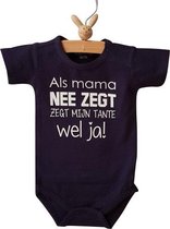 Baby Rompertje met tekst jongen Als mama nee zegt zegt mijn tante wel ja |korte mouw | donkerblauw met witte print | maat 62/68
