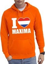 Oranje I love Maxima hoodie / hooded sweater heren - Oranje Koningsdag/ supporter kleding S (EU 48)